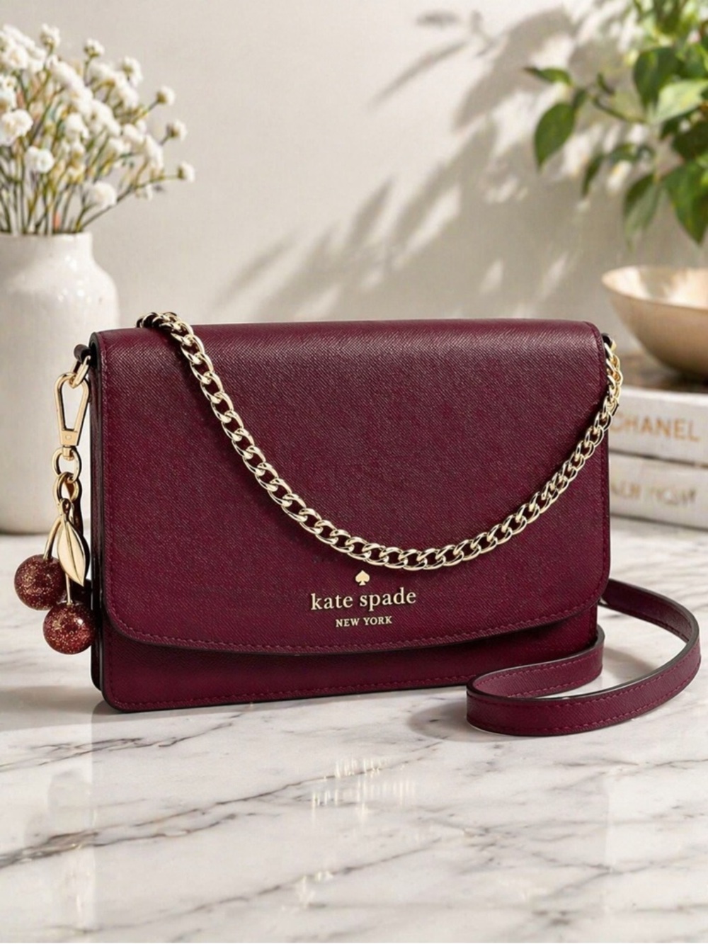 Kate Spade‎  Black Cherry  Leather  Crossbody $349 MSRP Madison Collection NWT